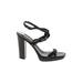 Yves Saint Laurent Rive Gauche Heels: Strappy Chunky Heel Feminine Black Print Shoes - Women's Size 37 - Open Toe