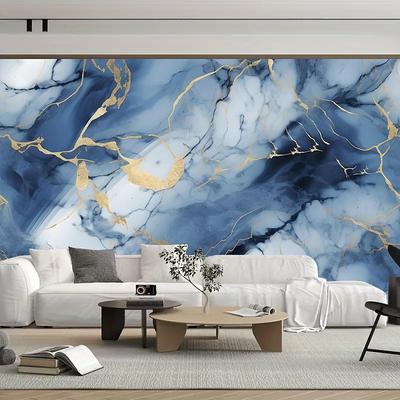 Cool Wallpapers Sky Blue Marble Wallpaper Wall Mural Roll Wall Covering Sticker Peel and Stick Removable PVC/Vinyl Material Self Adhesive/Adhesive Required Wall Decor for Living Room Kitchen Bathroom