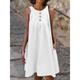 Women's White Dress Casual Dress Midi Dress Linen Patchwork Button Work A Line Round Neck Sleeveless Black White Green Color