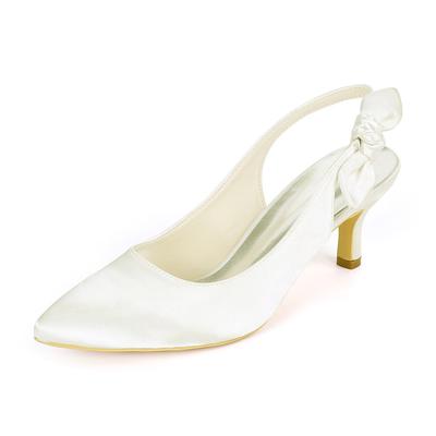 Women's Wedding Shoes Bridal Shoes Bowknot Slingback Heel Pointed Toe Elegant Satin Elastic Band Black White Ivory