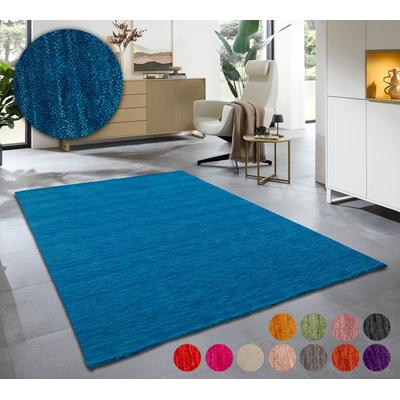 Wollteppich MY HOME "Karchau", blau, B:60cm H:13mm L:90cm, Schurwolle, Teppiche, Handweb Teppich, meliert, reine Wolle, handgewebt, brilliante Farben Image