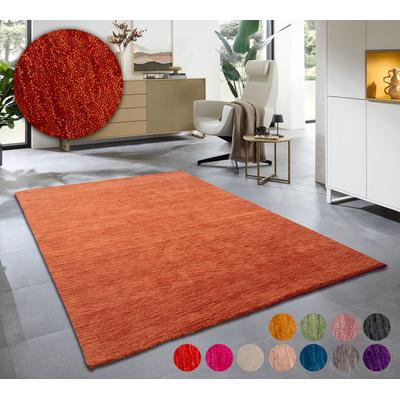 Wollteppich MY HOME "Karchau", orange (terracotta), B:70cm H:13mm L:140cm, Schurwolle, Teppiche, Handweb Teppich, meliert, reine Wolle, handgewebt, brilliante Farben Image