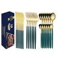 Portuguese Stainless Steel Tableware Titanium Plated Gold Gift Box Steak Knife Fork Spoon 24 Piece Set