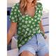 Women's T shirt Tee Green White Floral Print Short Sleeve V Neck Casual Hawaiian Vacation Summer