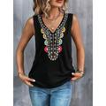 Women's Tank Top Boho Vest Paisley Ethnic Floral Print Black V Neck Sleeveless Vintage Fashion Summer Tank