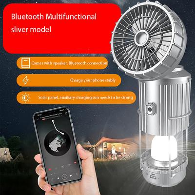 Solar Electric Fan Camping Lamp with Bluetooth Speaker Portable Switch Camping Lamp Lithium Battery Solar USB Charging