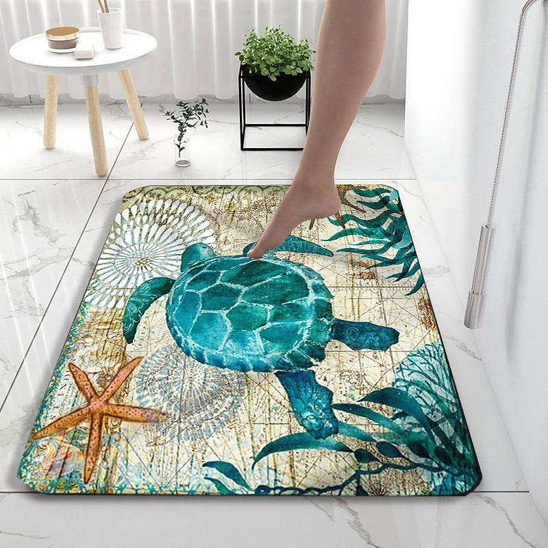 Benthos Bath Mat Non-slip Diatomaceous Earth Bath Mat Super Absorbent Bathroom Bath Rug Creative Bathroom Rug Coral Velve New Design