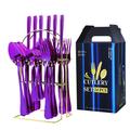 24 Piece Set of Stainless Steel Tableware Gold-Plated And Painted 1010 Knives Forks Spoons Storage Racks Gift Box Set