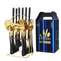 24 Piece Set of Stainless Steel Tableware Gold-Plated And Painted 1010 Knives Forks Spoons Storage Racks Gift Box Set