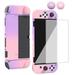 Fashion Joy-Con Shell Case Flip Cover Shell Dockable Hard Shell Protective Cover OLED Protective Case For Nintendo Switch Glass Screen Protector PINK & PURPLE