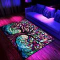 Blacklight Rug UV Reactive Glow in the Dark Area Rug Kitchen Mat Non-Slip Oil Proof Tree of Life Boho Floor Mat Livingroom Rug Indoor Outdoor Mat Bedroom Decor Bathroom Mat Entrance Rug Door Mat