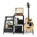 Multifunction Guitar Stand with 2-Tier for Acoustic Electric Guitar Bass and 3-Tier Vinyl Record Storage for record Guitar Rack Holder Adjustable for Guitar Amp Vinyl record playe