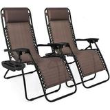 CB COZY BOX (2-Pack) Zero Gravity Lounge Chairs Outdoor Adjustable Reclining Patio Chair Steel Mesh Folding Recliner for Pool Beach Camping Lounge Chair with Pillows and Cup Tray