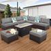 Outdoor Patio Dark Brown Rattan 10 Piece Sectional Furniture Set PE Wicker Conversation Sofa with 45 Gas Fire Pit Table and Non-Slip 5 Thick Grey Cushion