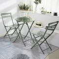 3 Piece Table and Chair Set Folding Outdoor Metal Patio Furniture Sets Round Table and Chairs for Porch Yard Balcony Garden 3 Piece Patio Bistro Set No Assembly Green