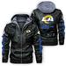 Autumn Winter Men s PU Leather Hooded Jacket With High-quality Printed Outdoor Rugby Competition Jersey Fans Coat - Los Angeles - Rams