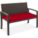 Outdoor Bench 2-Person Wicker Garden Patio Benches Seating Furniture for Backyard Porch w/Seat Cushion 700lb Capacity - Brown/Red