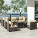 Kullavik 13 Pieces Outdoor Patio Furniture with 43 55000BTU Gas Propane Fire Pit Table PE Wicker Rattan Sectional Sofa Patio Conversation Sets Grey