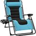 Oversized Padded Zero Gravity Chair Folding Outdoor Patio Recliner XL Anti Gravity Lounger for Backyard w/Headrest Cup Holder Side Tray Polyester Mesh - Light Blue/Black