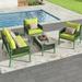 4 Pieces Outdoor Patio Furniture Sets Rope Sectional Sofa Chairs Conversation Set with Temepered Glass Table and Cushions for Backyard Porch Balcony