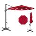 10FT Patio Umbrella 360-Degree Rotation Outdoor Market Table Umbrella with Rocking Crank and Solar LED Adjustable Cantilever Umbrella with Cross Base for Yard Poolside Lawn Garden Camping Red