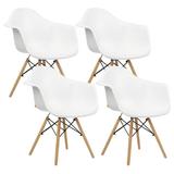 CRIXLHIX Set of 4 Dining Chairs -Century Modern Dining Room Plastic Chairs Outdoor Side Chairs with Wood Legs for Kitchen White