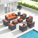 ovios Patio Furniture Set 6 PCS Outdoor Sectional Sofa Set with Rocking Swivel Chairs Loveseat Ottomans High Back Sofa All Weather Wicker Rattan Conversation Sets for Yard Porch (Orange R