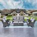 Outdoor Patio Wicker Furniture Set - 5 Piece Patio Rattan Sectional Sofa Set with 3-Seat Couch 2 Armchairs 2 Ottoman Footrests for Patio Conversation(5PC Mixed Grey/Blue)