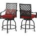 PHI VILLA Patio Swivel Bar Stools Set of 2 Outdoor Bar Height Bistro Dining Chairs All-Weather Patio Metal Furniture Set with Armrest and Seat Cushion for Garden Backyard Lawn Red