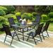 VILLA 7 PCs Outdoor Patio Dining Set 6 Adjustable Folding Reclining Sling Chair with Armrest & 1 Rectangle Patio Dining Table with 1.57 Umbrella Hole (Black)