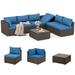 Homrest 7 Piece Patio Furniture Set with Adjustable Bracket All-Weather Wicker Conversation Set with Coffee Table for Porch Garden Backyard (Blue)
