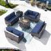 Kullavik 13 Pieces Outdoor Patio Furniture with 43 55000BTU Gas Propane Fire Pit Table PE Wicker Rattan Sectional Sofa Patio Conversation Sets Grey