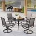 5 Pieces Patio Dining Set Outdoor Furniture Set with 37 Square Black Metal Table and 4 Padded Textilene Fabric Swivel High Back Chairs for Garden Poolside Backyard Porch