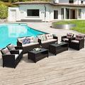 4-Piece Patio Furniture Set Rattan Wicker Chair Set with 1 Loveseat 2 Single Sofas 1 Coffee Table with Tempered Glass Top Outdoor Furniture Sets for Backyard Porch Garden and Poolsi