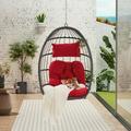 Seetaras 1-Person Hanging Swing Chair with Stand Hanging Egg Chair Foldable Wicker Rattan Patio Basket Porch Chaise Lounge Chair with Cushion and Pillow for Indoor Outdoor Patio Garden