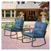 Bomrokson 3 Pieces Patio Bistro Set Outdoor Rocking Chair w Blue Cusion for Yard Garden Poolside