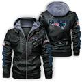 Autumn Winter Men s PU Leather Hooded Jacket With High-quality Printed Outdoor Rugby Competition Jersey Fans Coat - New England - Patriots