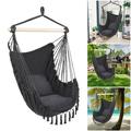 Portable Camping Hammock Swing Chair Patio Relax Hanging Rope Swing Seat Cotton Canvas Comfort Durability for Indoor Outdoor Porch Yard Gardenï¼ŒBedroom Included 2 Cushions (Dark Gray)
