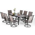 VILLA Outdoor Dining Set for 8 Patio Table and Chairs Set with 8 Padded Deep Seating Swivel Dining Chairs & Full Metal Extendable Table Outside Furniture Dining Set for Poolside La