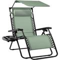 Folding Zero Gravity Outdoor Recliner Patio Lounge Chair w/Adjustable Canopy Shade Headrest Side Accessory Tray Textilene Mesh - Sage Green