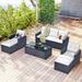 6 Pieces Outdoor Furniture Set Patio Wicker Rattan Sectional Sofa + Coffee Table