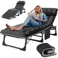 ABORON Folding Lounge Chair Reclining Chair with 2 Sided Cushion & Headrest 5-Position Adjustable Outdoor Recliner Sleeping Bed Cot Folding Chaise Lounge Chair