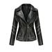 FITORON Women Leather Jacket- Slim Leather Solid Stand Collar Zip Motorcycle Suit Coat Jacket Tops Black M