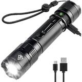 LED Torch Rechargeable USB Torch Super Bright 800 Lumens Small CREE LED Flashlight IP67 Waterproof Powerful Torch for Camping Built-in 18650 Battery 5 Modes Dog Walking Outdoor Activitie