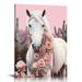 ARISTURING Southwest Decor Trendy Western Wall Art - Boho Ranch Desert Southwest Wall Decor Retro Western Farmhouse Posters Pink Cactus and Horse Wall Art Pink Cowboy Wall Art