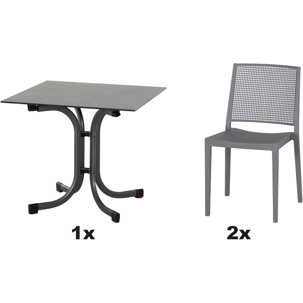 SIENA GARDEN Urban Lights Set 3teilig Square Stuhl gastrotauglich grau mit Tisch Sola 80x80 Image