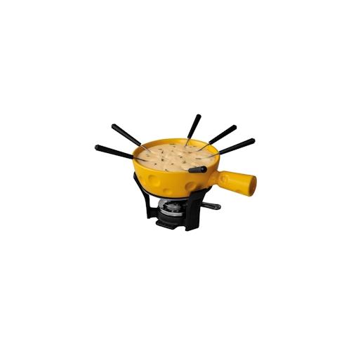 Boska Fondue-Set Super Cheesy - Käsefondue - Fonduetopf Käseförmiger - Steingut - Gusseisen - Dutch Fondue - Gelb - Silber - Schwarz