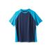 Men's Big & Tall Raglan sleeve swim shirt by KingSize in Navy Electric Turquoise (Size 4XL)