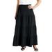 Plus Size Women's Tiered Cotton Midi Skirt by June+Vie in Black (Size 26/28)