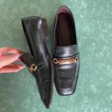 Tory Burch Shoes | Black Leather Tory Burch Perrine Square Toe Loafer - Size 10.5 | Color: Black/Gold | Size: 10.5